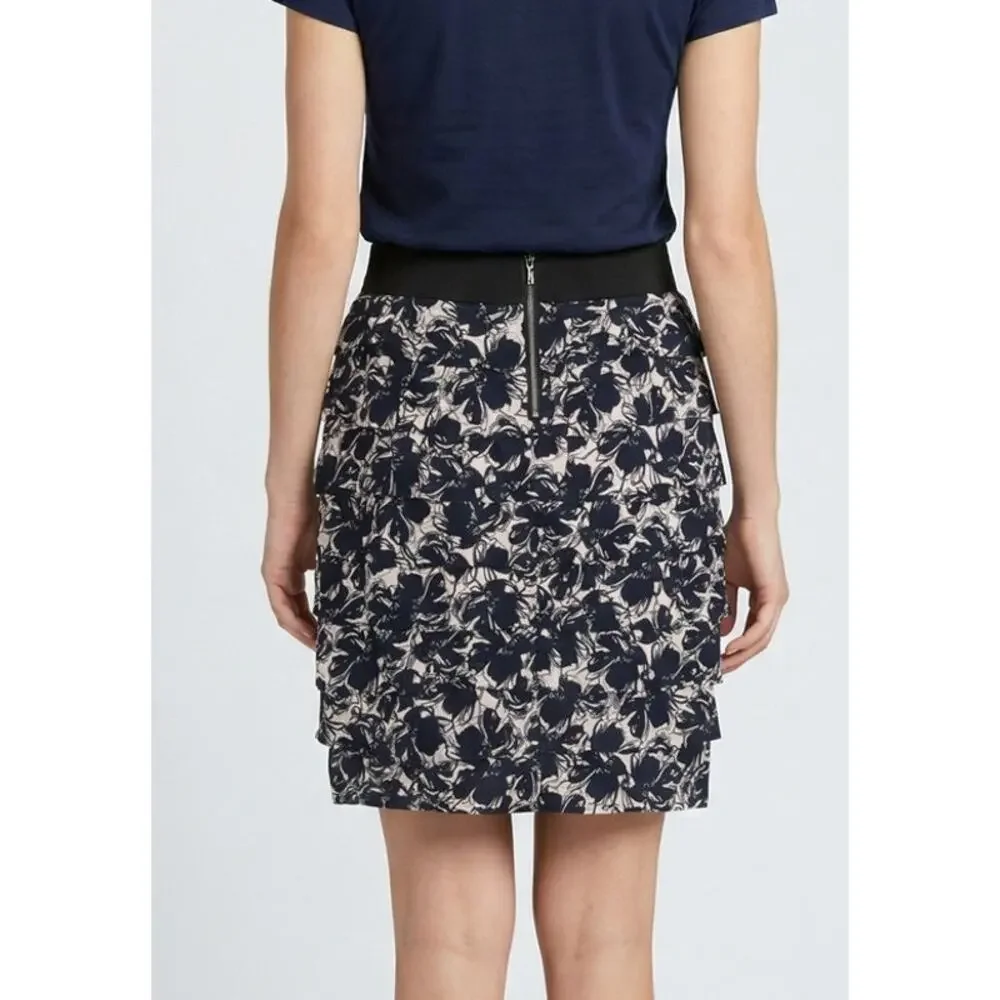 Alfani Womens Size 10 Black White Floral Tiered Pencil Skirt Back Zipper